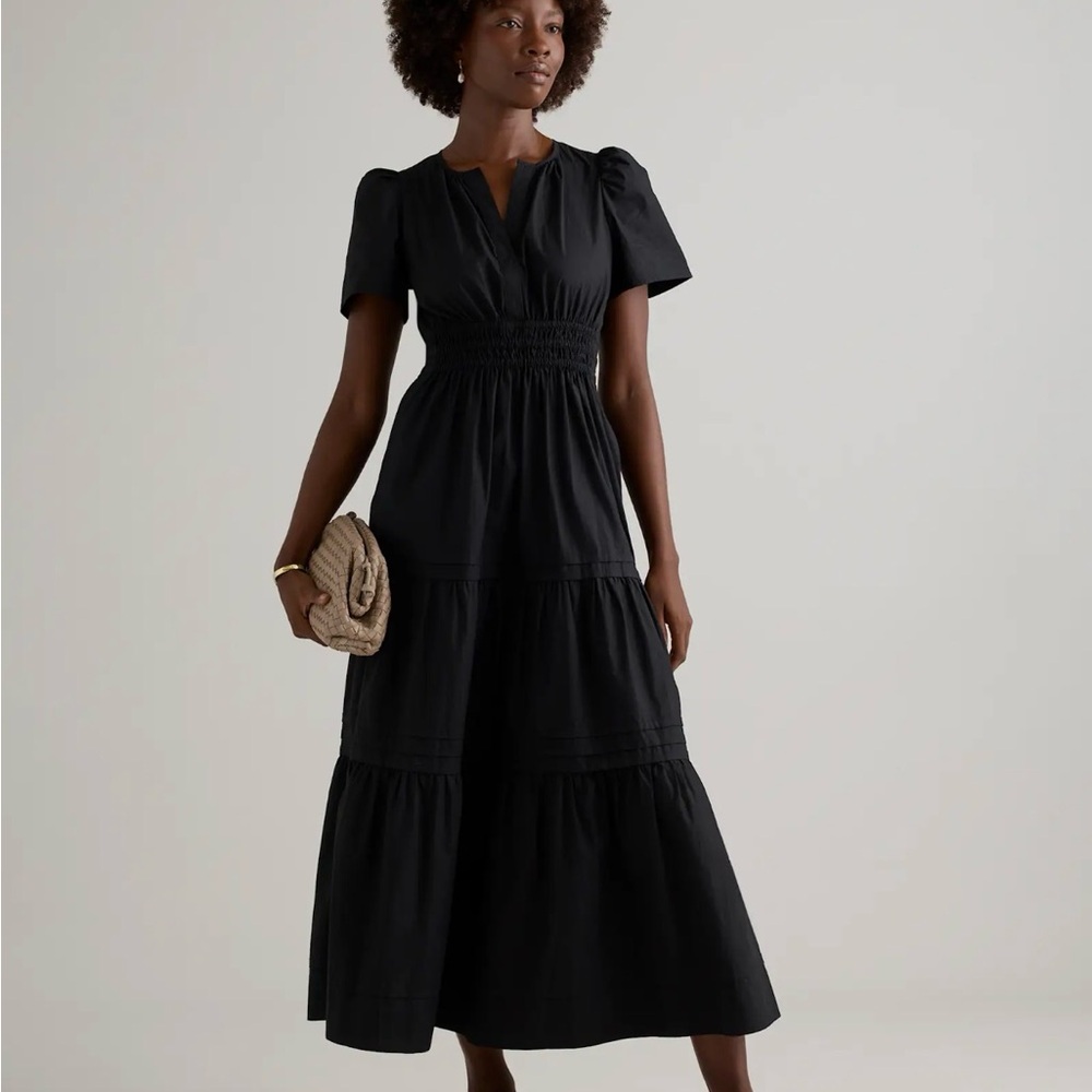 Quince Black Organic Tiered Poplin Maxi Dress M - Like New
